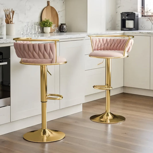 SERENITà Golden Swivel Upholstered Velvet Adjustable Height Counter Stool with Metal Frame Pink (Set of 2)