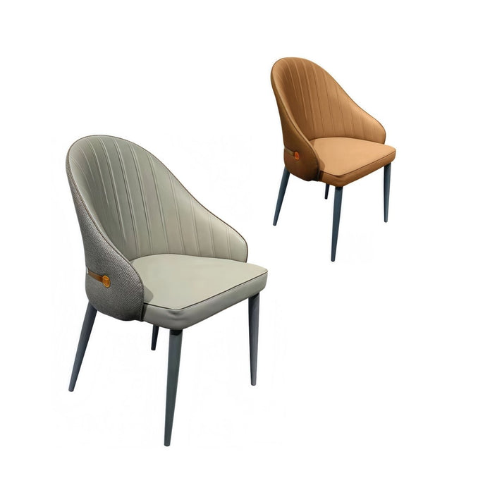 VELLUTO Dining Chairs Set Armchairs Mid Century Modern Kitchen Dining Room Chairs Faux Leather Accent Chairs Metal Vanity Lounge Chair with Back for Living Room Bedrooms  Set of 2 (Brown)