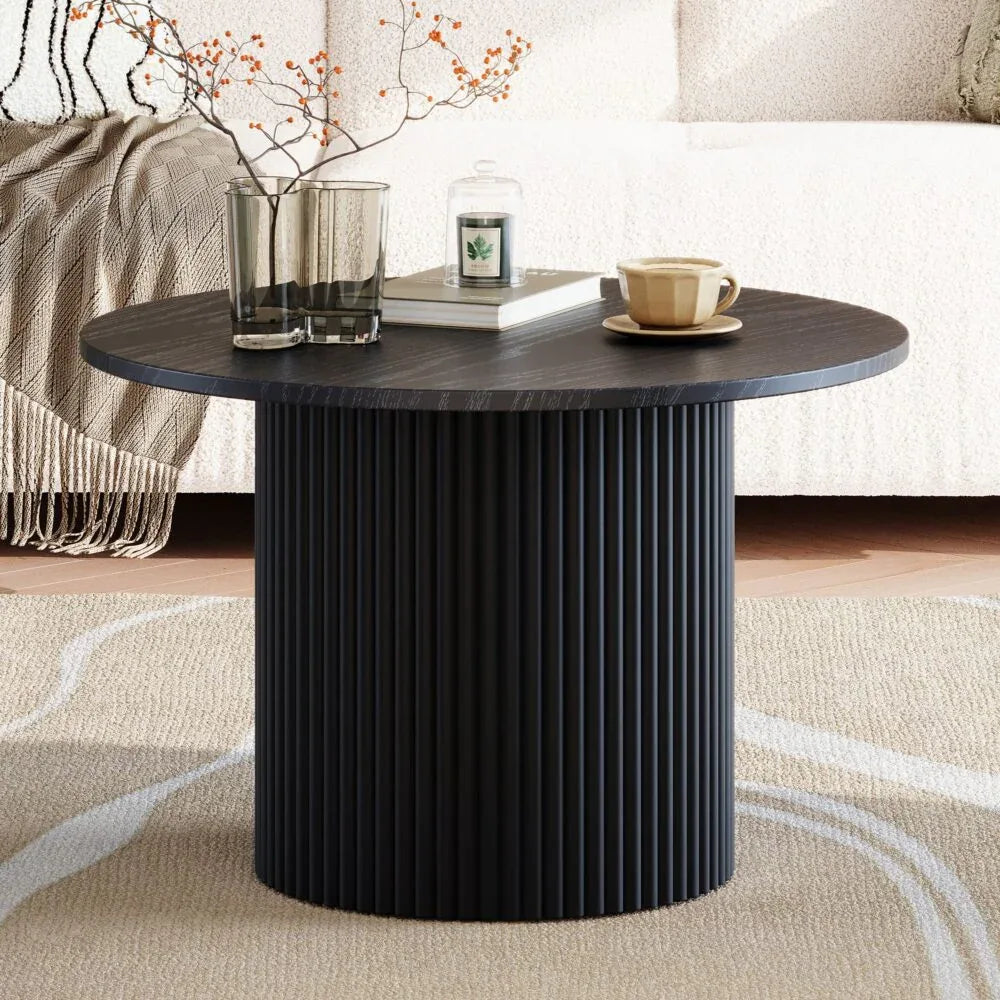 Luxe Black Ribbed Texture Wooden Coffee Table - Mekamart Australia