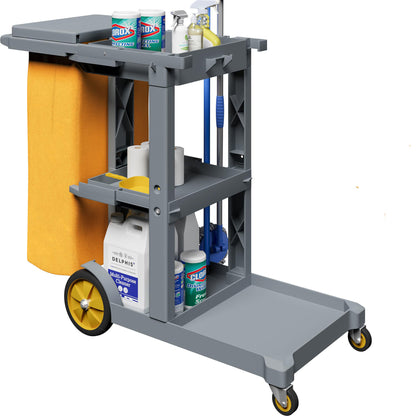 Commercial Hotel Restaurant Cleaning Cart 3-Shelf Commercial Janitorial Cart Housekeeping Cart