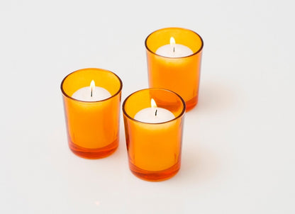 40 Pack Orange Glass Votive Tealight Candle Holders House Party Centerpiece Xmas Wedding Decor Glass Candlestick Party Decorations Bridal Baby Shower Event