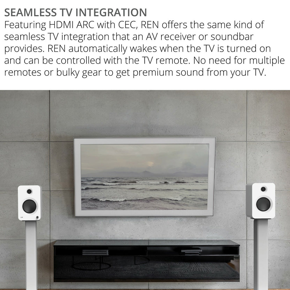 Kanto REN 200W Powered Bookshelf Speakers with HDMI ARC, USB-C, and Bluetooth 5.3 - Matte White, Pair