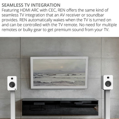 Kanto REN 200W Powered Bookshelf Speakers with HDMI ARC, USB-C, and Bluetooth 5.3 - Matte White, Pair