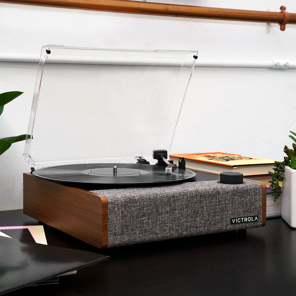 Victrola Eastwood II Turntable - Walnut + Bundled Majority D40X Bluetooth Speakers