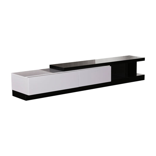 TV Cabinet with 2 Storage Drawers With High Glossy Assembled Entertainment Unit in Black & White colour