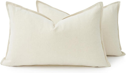 Linen Cushion Covers - 30% Linen 70% Cotton Blend, Soft & Breathable with Hidden Zipper Design - Linen, 30cm x 50cm (Twin Pack)