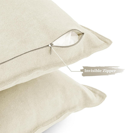 Linen Cushion Covers - 30% Linen 70% Cotton Blend, Soft & Breathable with Hidden Zipper Design - Linen, 45cm x 45cm (Twin Pack)