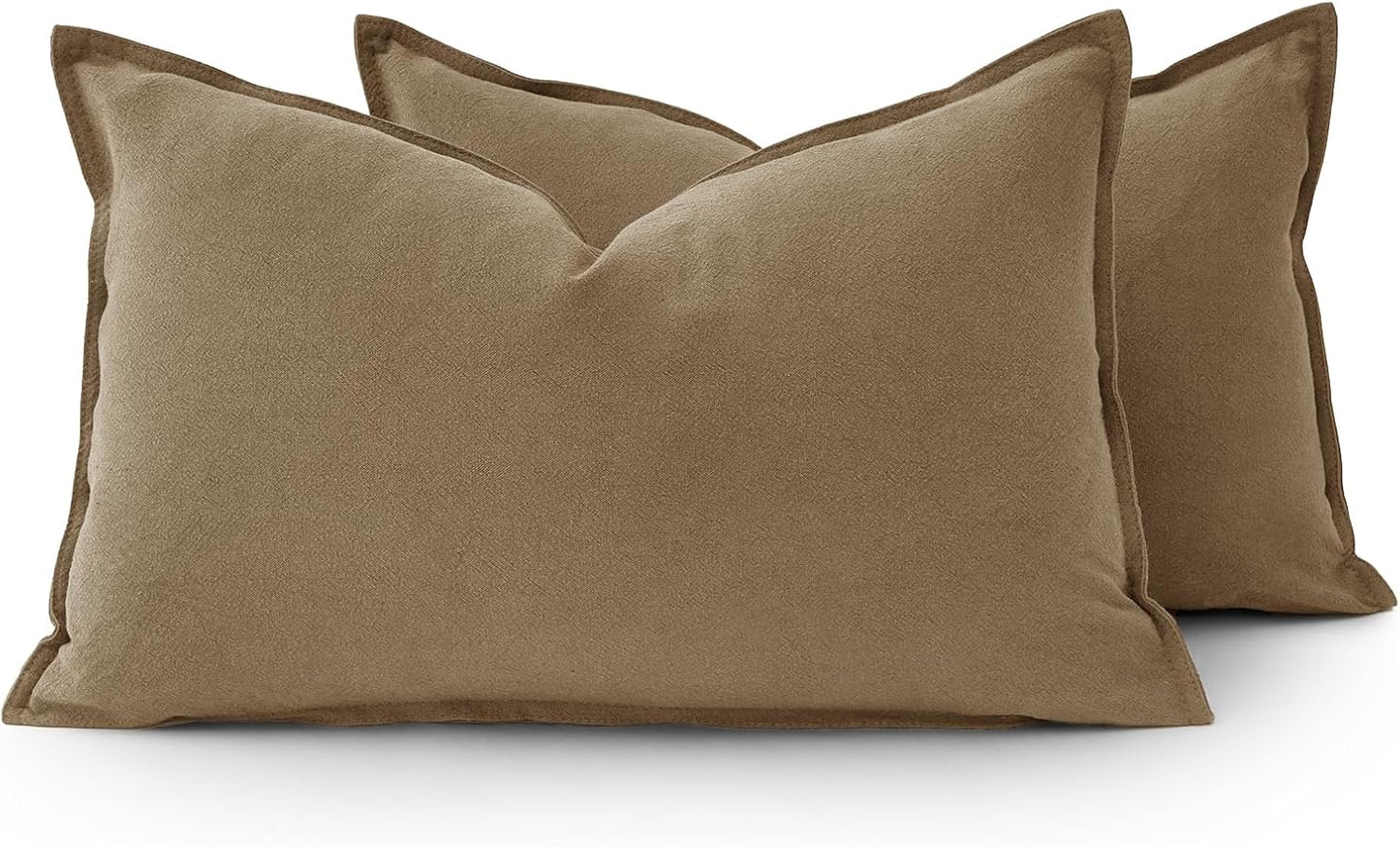 Linen Cushion Covers - 30% Linen 70% Cotton Blend, Soft & Breathable with Hidden Zipper Design - Tan, 30cm x 50cm (Twin Pack)