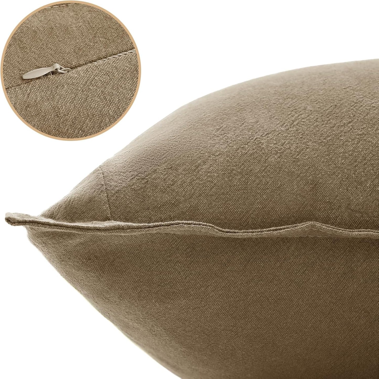 Linen Cushion Covers - 30% Linen 70% Cotton Blend, Soft & Breathable with Hidden Zipper Design - Tan, 30cm x 50cm (Twin Pack)
