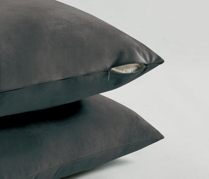 Twin-Pack Velvet Cushion Covers - Soft Microfibre Cushion Covers with Hidden Zipper (Dark Grey, 30cm*50cm)
