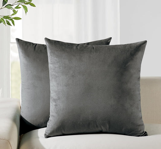 Twin-Pack Velvet Cushion Covers - Soft Microfibre Cushion Covers with Hidden Zipper (Dark Grey, 45cm*45cm)