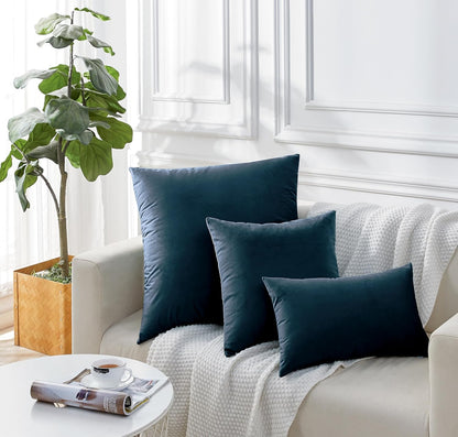 Twin-Pack Velvet Cushion Covers - Soft Microfibre Cushion Covers with Hidden Zipper (Dark Teal, 30cm*50cm)
