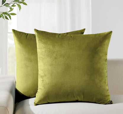 Twin-Pack Velvet Cushion Covers - Soft Microfibre Cushion Covers with Hidden Zipper (Green, 65cm*65cm)