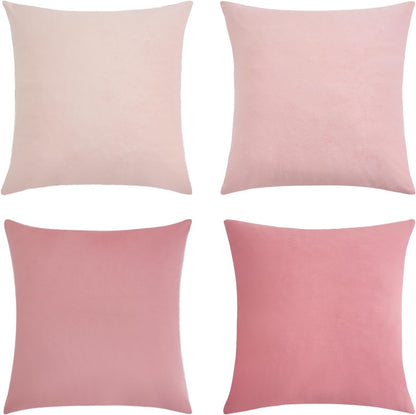 Velvet Cushion Covers - Ultra Soft Microfibre Velvet with Hidden Zipper - Gradient Pink, 45cm*45cm (Pack of 4)