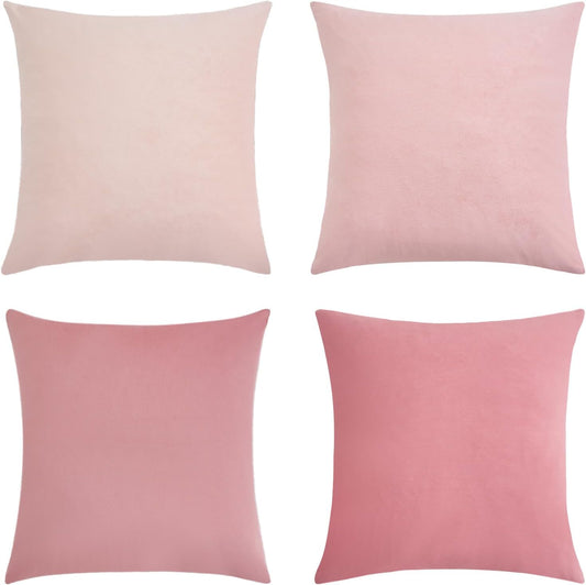 Velvet Cushion Covers - Ultra Soft Microfibre Velvet with Hidden Zipper - Gradient Pink, 45cm*45cm (Pack of 4)