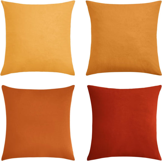 Velvet Cushion Covers - Ultra Soft Microfibre Velvet with Hidden Zipper - Gradient Yellow, 45cm*45cm (Pack of 4)