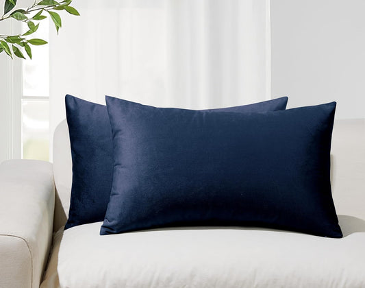 Twin-Pack Velvet Cushion Covers - Soft Microfibre Cushion Covers with Hidden Zipper (Navy Blue, 30cm*50cm)