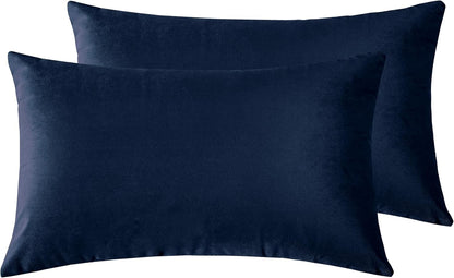 Twin-Pack Velvet Cushion Covers - Soft Microfibre Cushion Covers with Hidden Zipper (Navy Blue, 30cm*50cm)