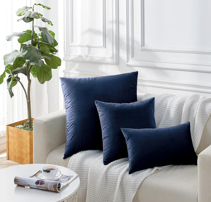 Twin-Pack Velvet Cushion Covers - Soft Microfibre Cushion Covers with Hidden Zipper (Navy Blue, 30cm*50cm)