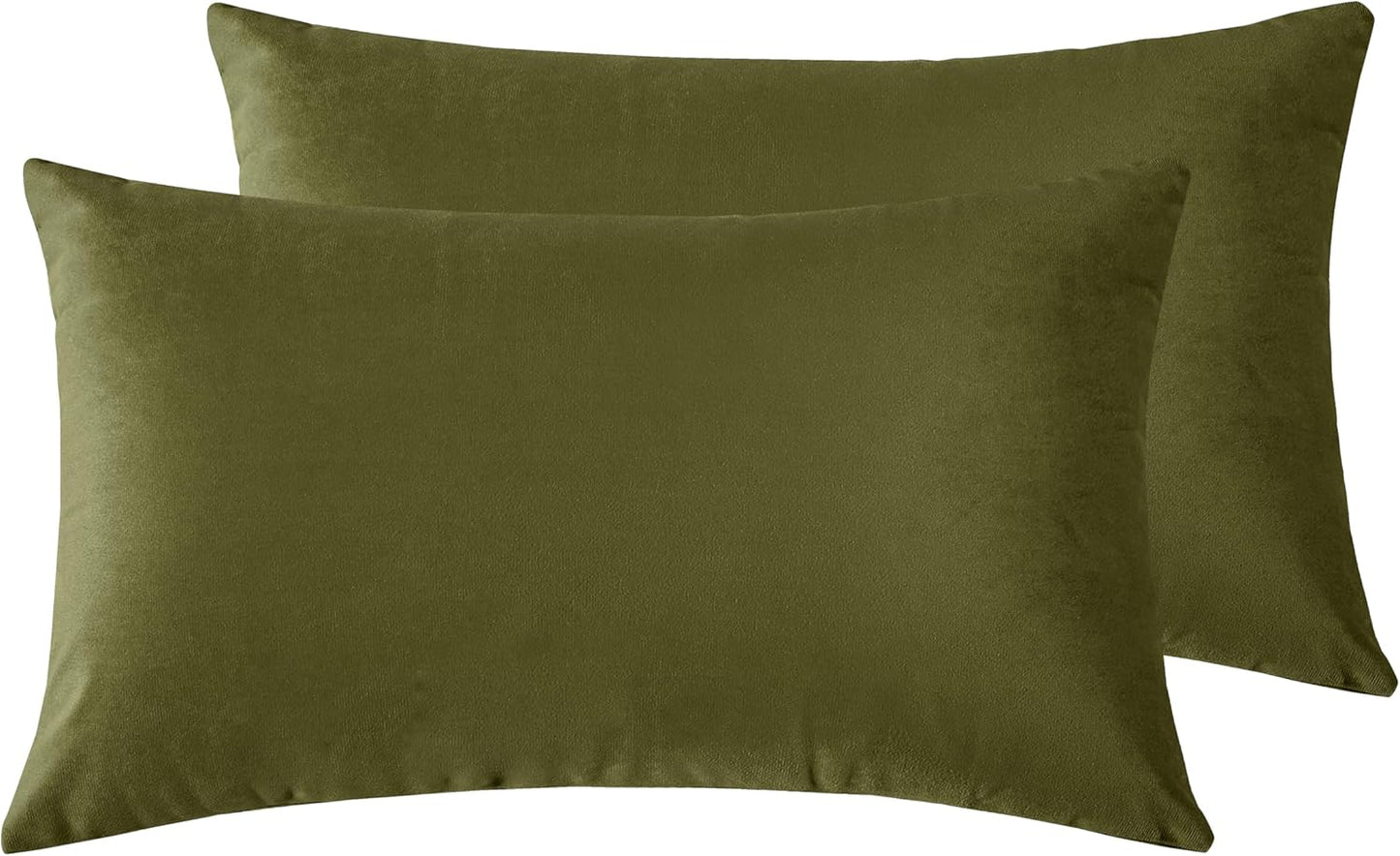 Twin-Pack Velvet Cushion Covers - Soft Microfibre Cushion Covers with Hidden Zipper (Olive Green, 30cm*50cm)