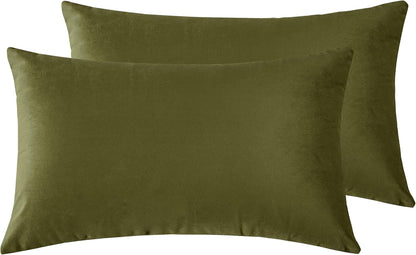 Twin-Pack Velvet Cushion Covers - Soft Microfibre Cushion Covers with Hidden Zipper (Olive Green, 30cm*50cm)