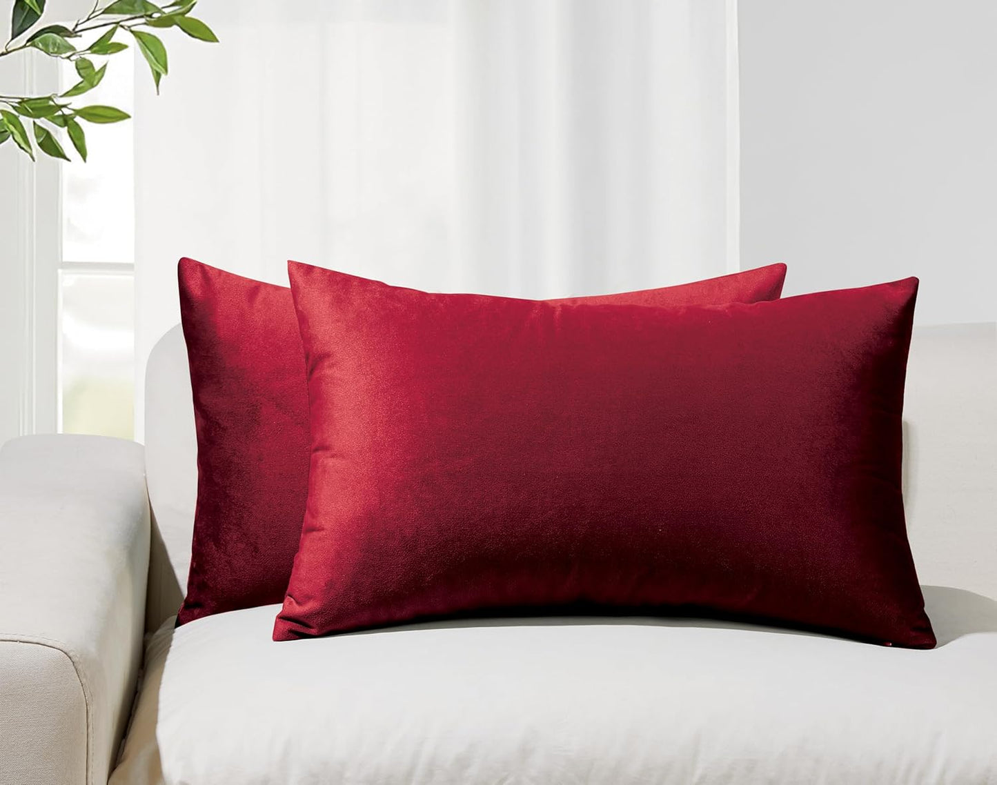 Twin-Pack Velvet Cushion Covers - Soft Microfibre Cushion Covers with Hidden Zipper (Red, 30cm*50cm)