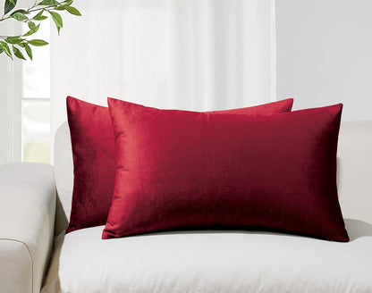 Twin-Pack Velvet Cushion Covers - Soft Microfibre Cushion Covers with Hidden Zipper (Red, 30cm*50cm)