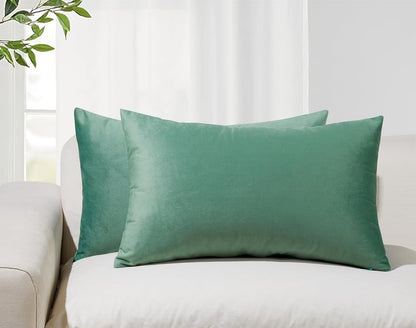 Twin-Pack Velvet Cushion Covers - Soft Microfibre Cushion Covers with Hidden Zipper (Sage, 30cm*50cm)