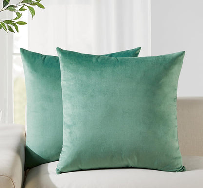 Twin-Pack Velvet Cushion Covers - Soft Microfibre Cushion Covers with Hidden Zipper (Sage, 45cm*45cm)