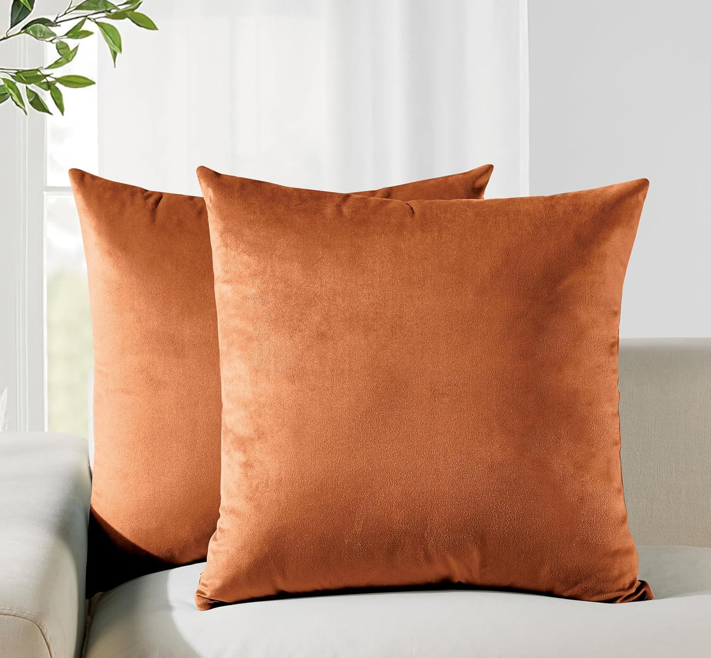 Twin-Pack Velvet Cushion Covers - Soft Microfibre Cushion Covers with Hidden Zipper (Terracotta, 45cm*45cm)
