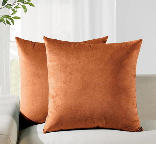 Twin-Pack Velvet Cushion Covers - Soft Microfibre Cushion Covers with Hidden Zipper (Terracotta, 45cm*45cm)