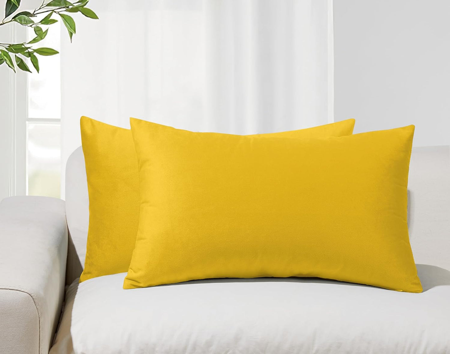 Twin-Pack Velvet Cushion Covers - Soft Microfibre Cushion Covers with Hidden Zipper (Yellow, 30cm*50cm)
