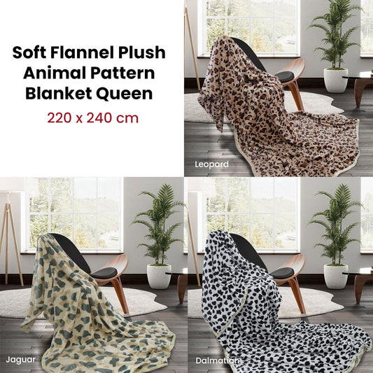 Animal Pattern Soft Flannel Plush Queen Size Blanket 220 x 240cm Dalmatian