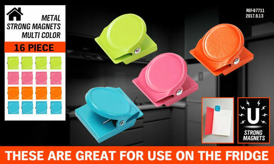 16Pc Magnetic Spring Clamps Magnet Refrigerator Clips Note Holder Fridge Tips - Mekamart Australia
