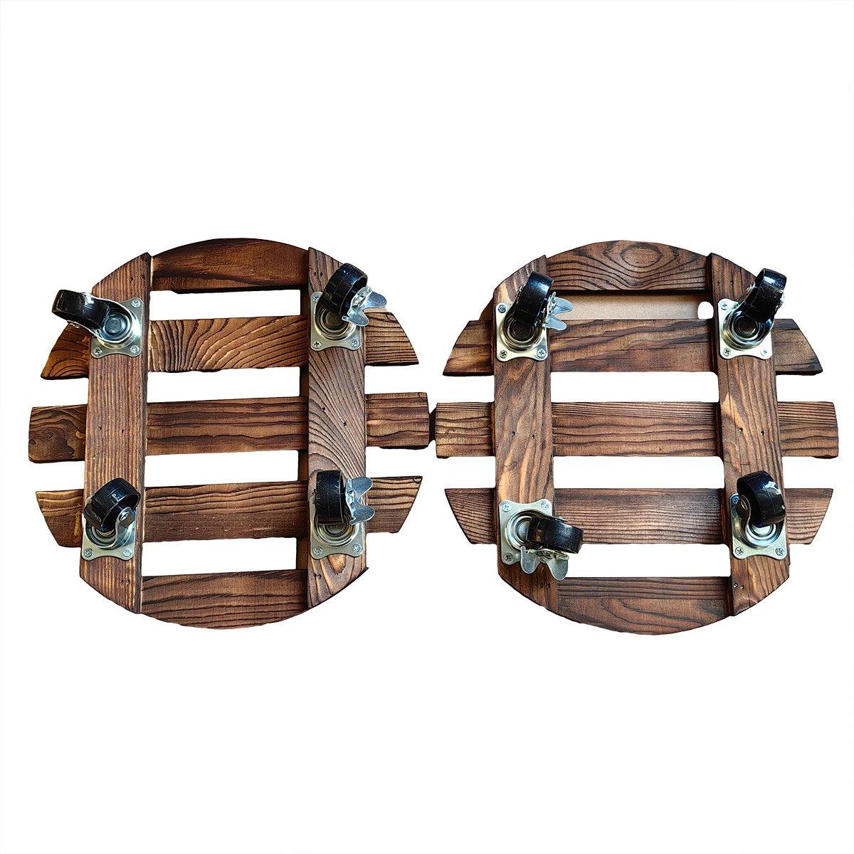 Wooden Round Universal Wheel Planter Base Tray Mobile Planter Stand for Garden