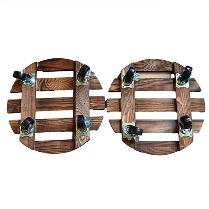 Wooden Round Universal Wheel Planter Base Tray Mobile Planter Stand for Garden