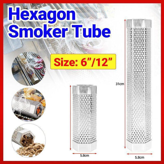 Hexagon Bbq Smoker Tube Stainless Steel Grill Accessory Smoking Box Long Lasting - 12Inch