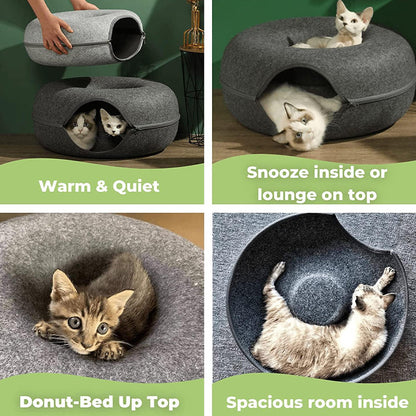 Felt Cat Tunnel Bed Donut Cave Nest for Kittens and Small Pets 50x30cm - Dark Grey