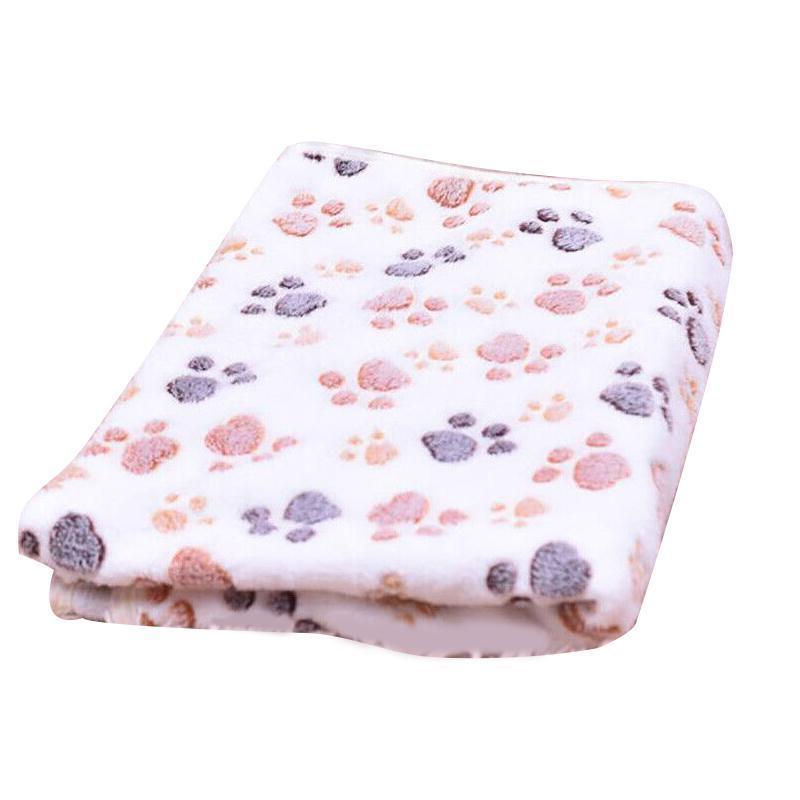 Medium Size Pet Mat Paw Print Cat Dog Puppy Fleece Soft Pet Blanket Bed Cushion - Brown