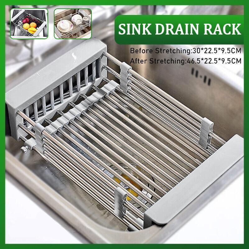 Stainless Steel Storage Sink Drain Basket Dish Drying Rack Kitchen Organizer Au