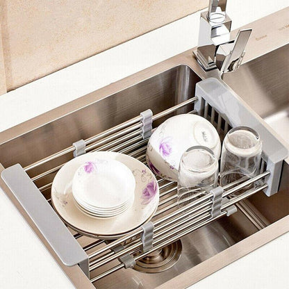 Stainless Steel Storage Sink Drain Basket Dish Drying Rack Kitchen Organizer Au