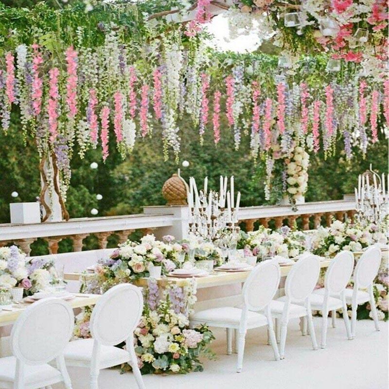 12X Artificial Silk Fake Flower Garland Vine Wisteria Leaf Hanging Wedding Decor - White