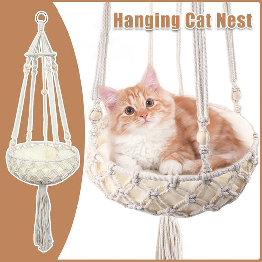 Macrame Cat Hammock Boho Style Kitty Hanging Swing Bed Pet Sleeping Bed Cat