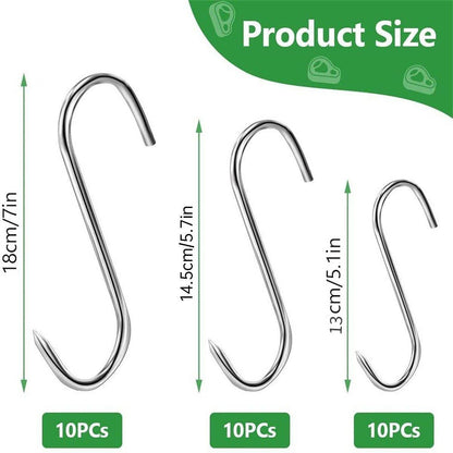 10PCS Steel S Meat Hooks for Beef Pork Lamb Roast Duck BBQ Grill Oven Hanging - L
