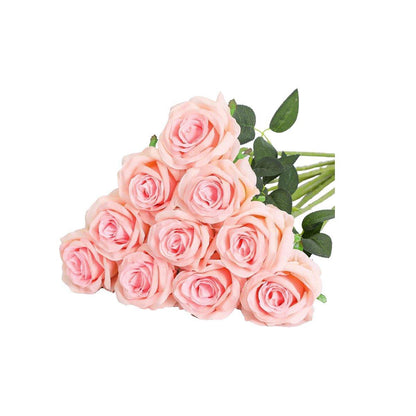10pcs Artificial Silk Simulation Rose Flowers - Wedding Party Home Decorations - Light-Pink