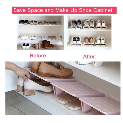 5pcs Double Layer Shoe Rack Simple Storage Organizer Space Saving Shoe Holder - Blue
