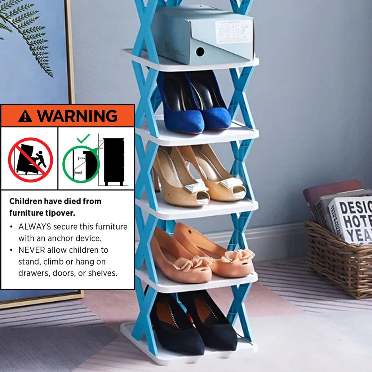 6/7 Tier Shoe Rack Space Saving Small Shoe Cabinet Storage Shelf Organizer - Orange-7 Layer