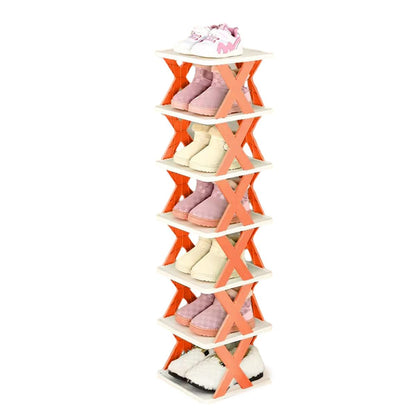 6/7 Tier Shoe Rack Space Saving Small Shoe Cabinet Storage Shelf Organizer - Orange-7 Layer