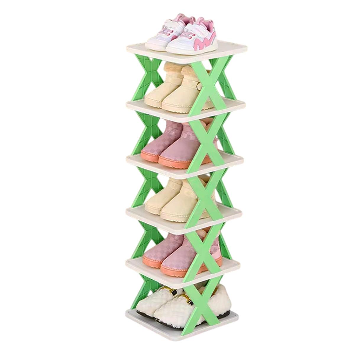 6/7 Tier Shoe Rack Space Saving Small Shoe Cabinet Storage Shelf Organizer - Orange-7 Layer