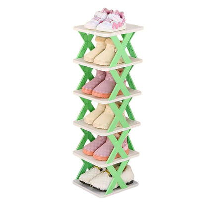 6/7 Tier Shoe Rack Space Saving Small Shoe Cabinet Storage Shelf Organizer - Orange-7 Layer